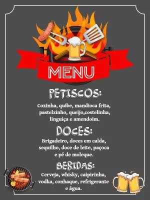 Menu de Aniversário Boteco com Churrasco para Editar Online