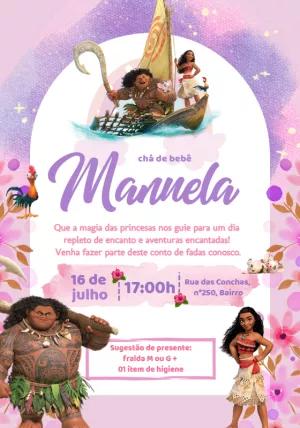 Convite Chá de Bebê Moana com Personagens para Editar
