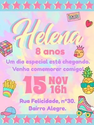 Convite Aniversário VSCO Girl com Ícones Retrô para Editar Online