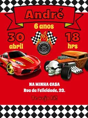 Convite de Aniversário Carros de Corrida para Editar Online