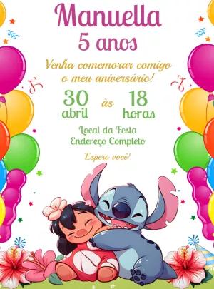 Convite de Aniversário Lilo e Stitch Editável Online