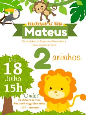 Convite Aniversário Safari Leãozinho para Editar Online
