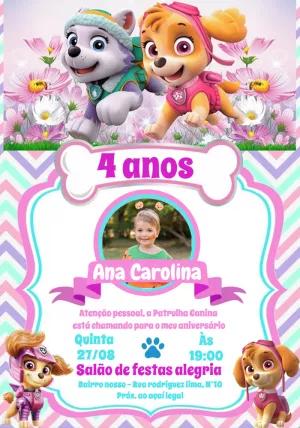 Convite Patrulha Canina Menina com Foto para Editar Online
