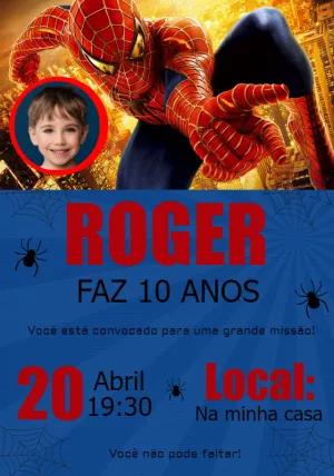 Convite Aniversário Homem Aranha com Foto para Editar Online