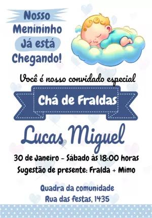 Convite Chá de Fraldas Anjinho Menino para Editar Online