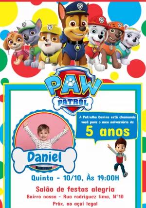Convite Aniversário Patrulha Canina com Foto para Editar
