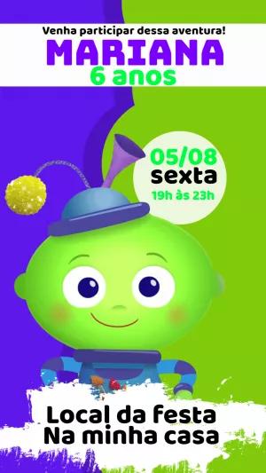 Convite Aniversário Alienígena Fofo para Editar Online