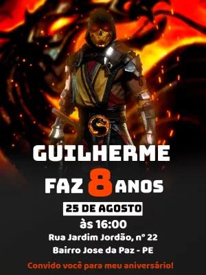Convite Aniversário Mortal Kombat com Scorpion para Editar Online