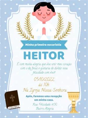 Convite Primeira Eucaristia Menino Azul para Editar Online