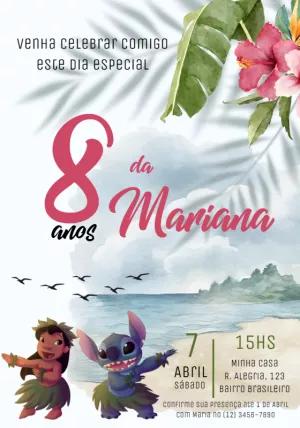 Convite de Aniversário Lilo e Stitch Praia para Editar Online