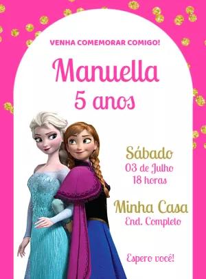 Convite de Aniversário Frozen com Elsa e Anna para Editar