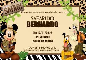 Convite de Aniversário Mickey Safari Editável para Imprimir