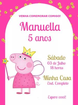 Convite de Aniversário Peppa Pig Princesa para Editar Online