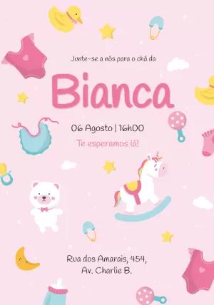 Convite Chá de Bebê Menina Rosa com Brinquedos para Editar