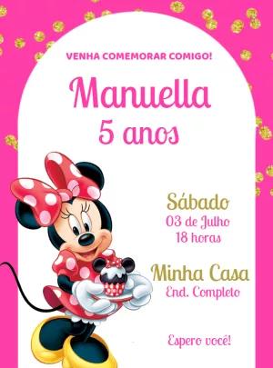 Convite de Aniversário Minnie Rosa para Editar Online