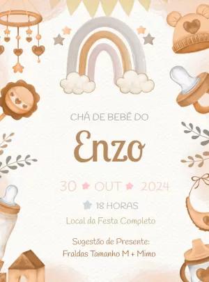 Convite Chá de Bebê Boho Brinquedos para Editar Online