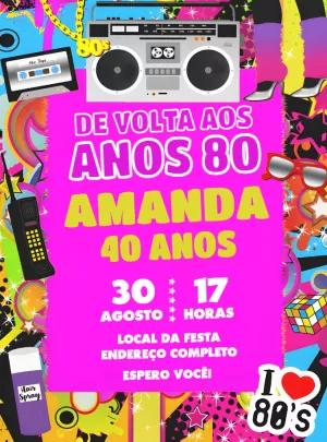 Convite Aniversário Anos 80 Retrô para Editar Online