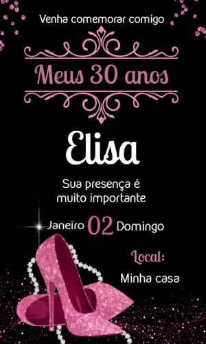Convite Aniversário Adulto Glitter Rosa e Salto para Editar