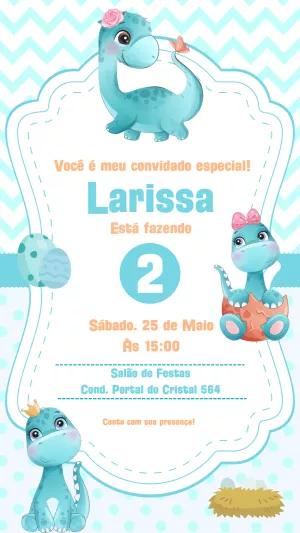 Convite de Aniversário Dinossauro Baby para Editar Online