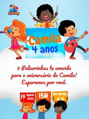 Convite Aniversário 3 Palavrinhas Editável com Personagens