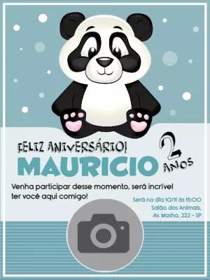 Convite Aniversário Panda com Foto para Editar Online