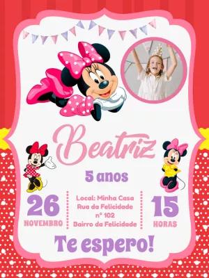 Convite de Aniversário Minnie Mouse com Foto para Editar Online