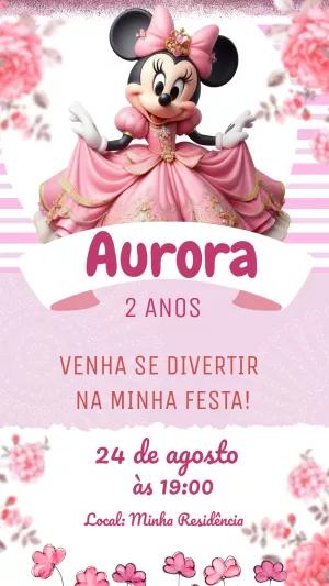 Convite de Aniversário Minnie Princesa Rosa para Editar Online