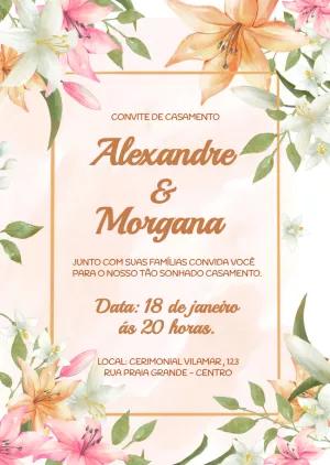 Convite de Casamento Floral com Lírios para Editar Online