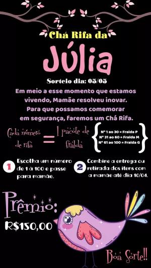 Convite Chá Rifa de Passarinho Rosa para Editar Online