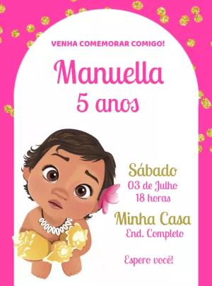 Convite de Aniversário Moana Baby Editável Online