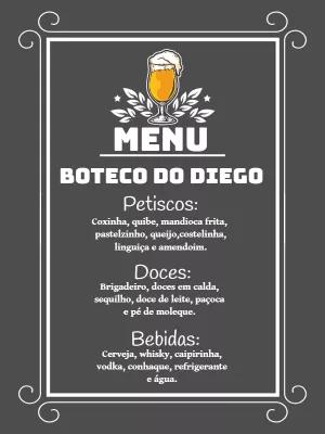 Cardápio Editável Online para Aniversário Tema Boteco