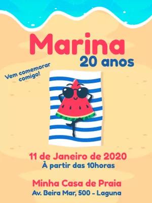 Convite de Aniversário Praia e Melancia para Editar Online