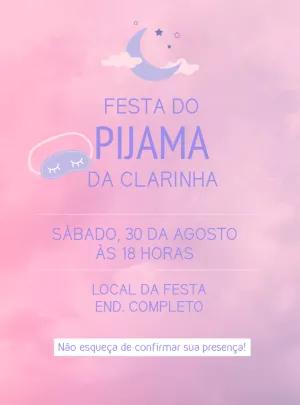 Convite Aniversário Festa do Pijama com Lua para Editar Online