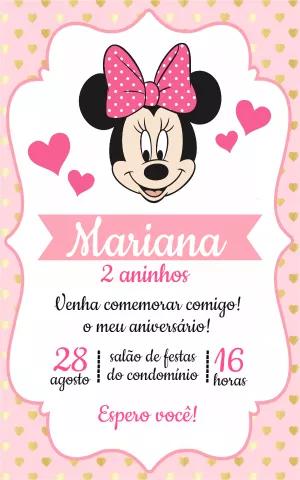 Convite de Aniversário Minnie Mouse Rosa para Editar Online