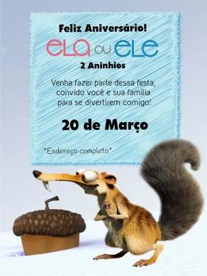 Convite de Aniversário A Era do Gelo com Scrat para Editar