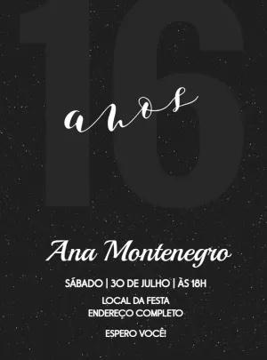 Convite de 16 Anos All Black Minimalista para Editar Online