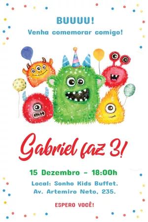 Convite de Aniversário Monstrinhos Coloridos para Editar Online