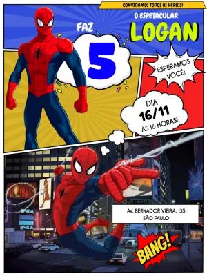 Convite Aniversário Homem Aranha Estilo Gibi para Editar Online