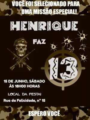 Convite Aniversário Militar BOPE Editável para Imprimir