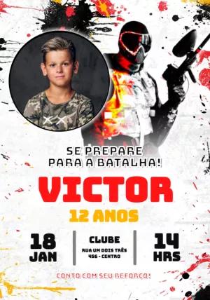 Convite Aniversário Paintball com Foto para Editar Online