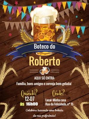 Convite de Aniversário Boteco com Chopp para Editar Online
