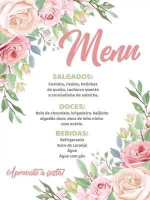Menu de Aniversário Floral com Rosas para Editar Online