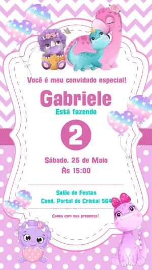 Convite Aniversário Dinossauro Menina para Editar Online