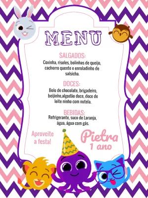 Menu de Aniversário Bolofofos Editável Online para Imprimir