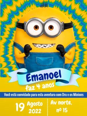 Convite de Aniversário Minions com Personagem para Editar Online