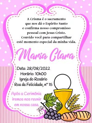 Convite de Crisma Menina Rosa Delicado para Editar Online
