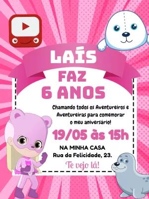 Convite Aniversário Aventureira Rosa para Editar Online