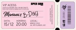 Convite Aniversário Ingresso VIP Lilás para Editar Online