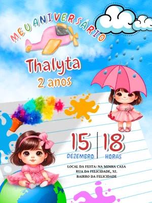 Convite Aniversário Menina Aquarela para Editar Online