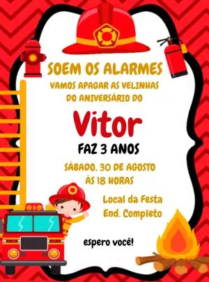 Convite de Aniversário Bombeiro Infantil para Editar Online
